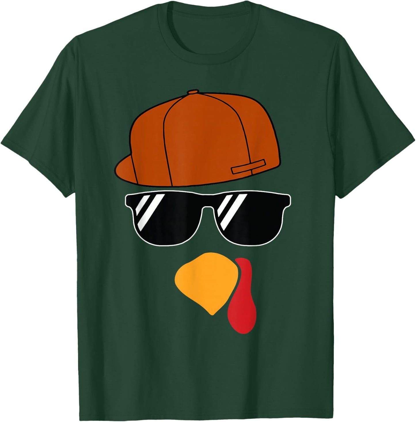 Boys Turkey Face Thanksgiving Trucker Hat Glasses Kids T-Shirt - T-Shirt | Forest