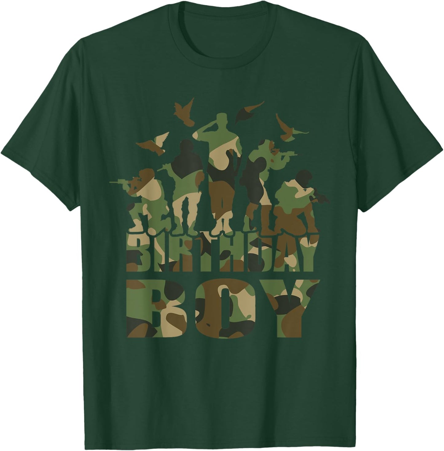 Birthday Boy American Camo Pattern Army Birthday Party T-Shirt - T-Shirt | Forest