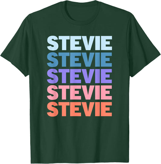 Funny Modern Repeated Text Design Stevie T-Shirt - T-Shirt | Forest