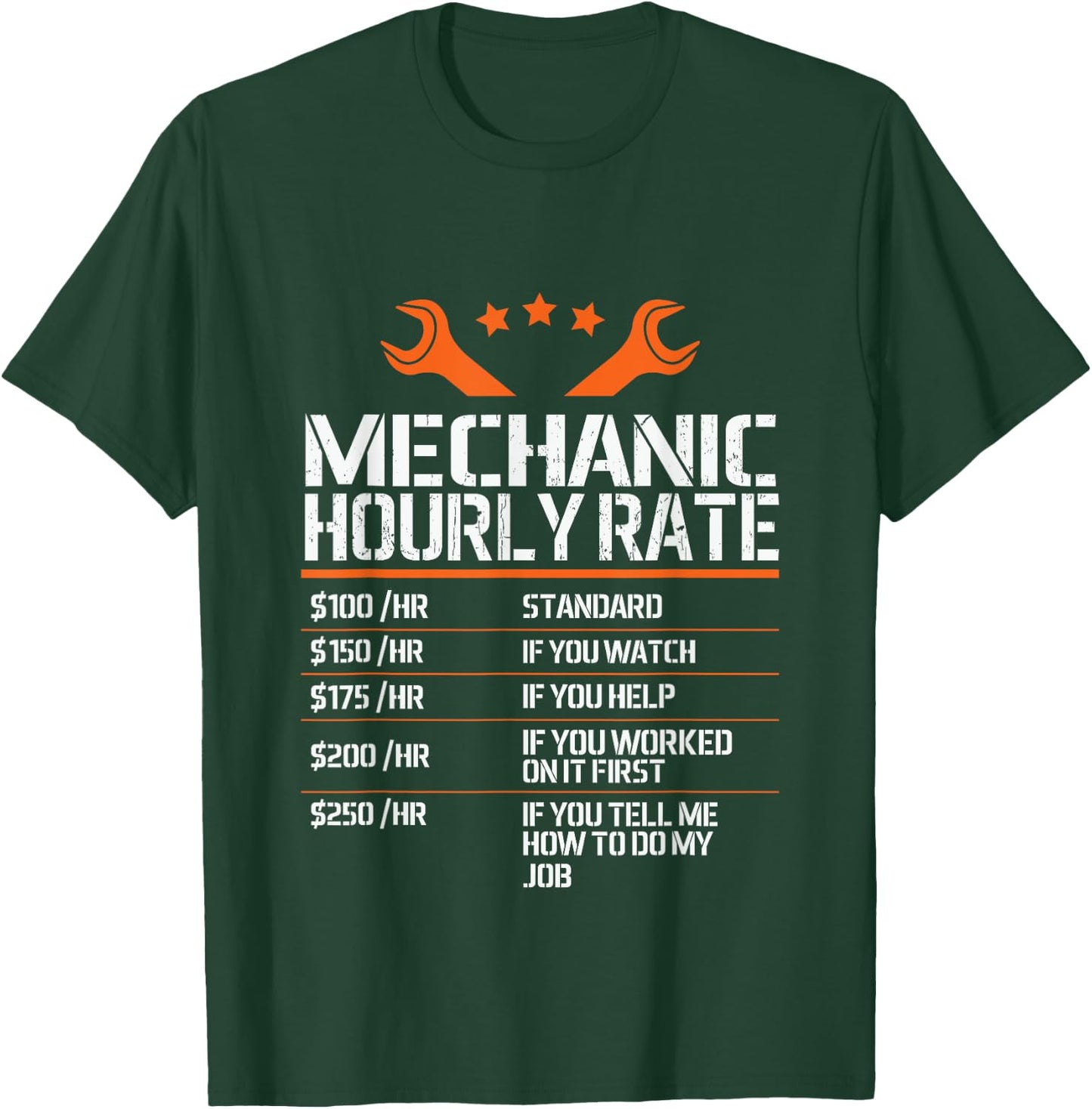 Mechanic Hourly Rate - Mechanic Labor Rates Funny Handyman T-Shirt - T-Shirt | Forest