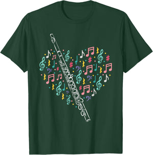 Flute Heart - Flute Player Flutist Marching Band Music T-Shirt - T-Shirt | Forest