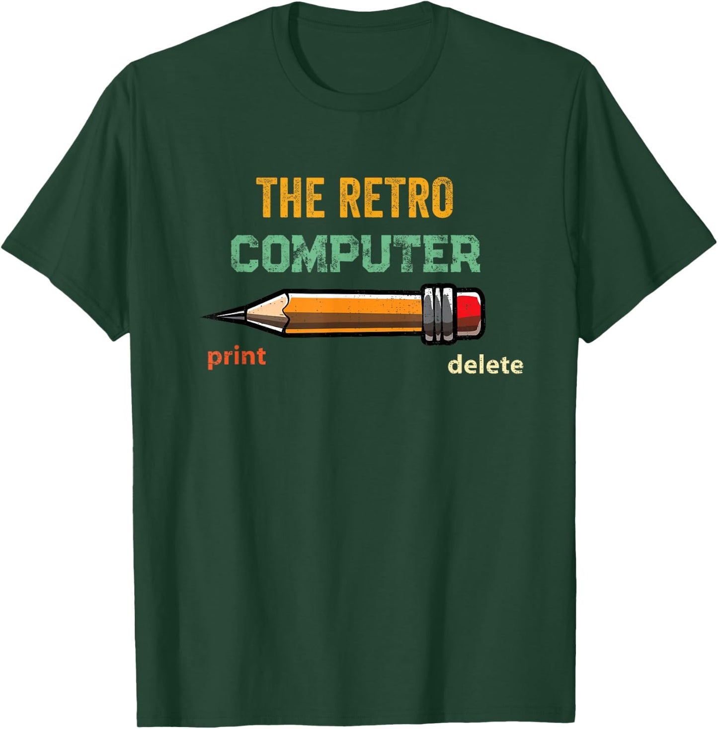 Retro Old-School Computer Pencil Funny Tech Teacher Gift T-Shirt - T-Shirt | Forest