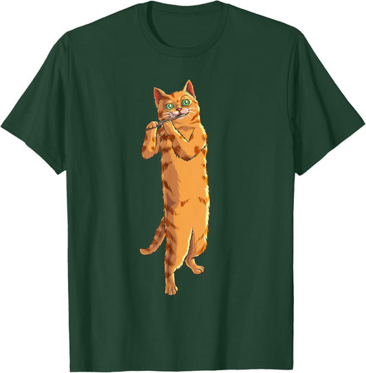 Funny Cat Playing Piccolo | Cool Animal Musician Love Gift Women Girls Kids T-Shirt - T-Shirt | Forest