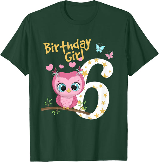6th Birthday Shirt For Girls Owl Birthday Girl 6 Years T-Shirt - T-Shirt | Forest