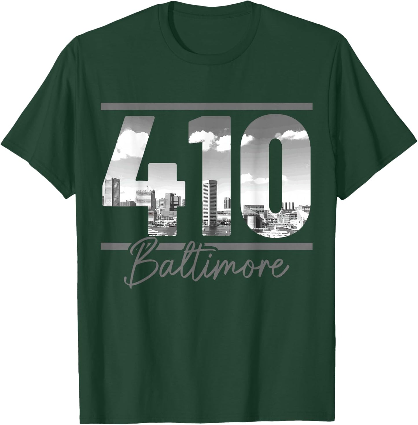 Baltimore 410 Area Code Skyline Maryland Vintage T-Shirt - T-Shirt | Forest