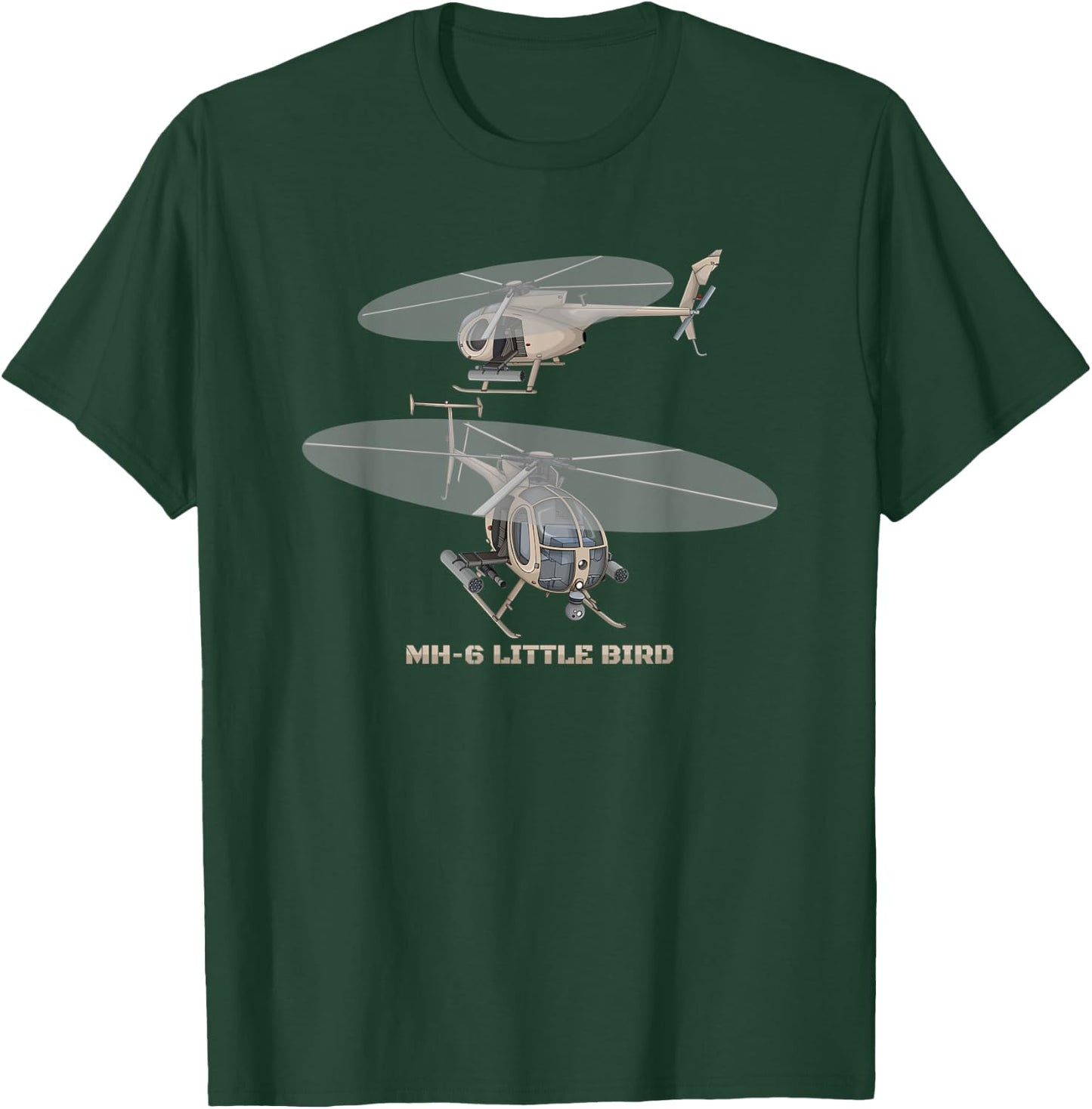 MH-6 Little Bird Military Helicopter Diagram T-Shirt - T-Shirt | Forest