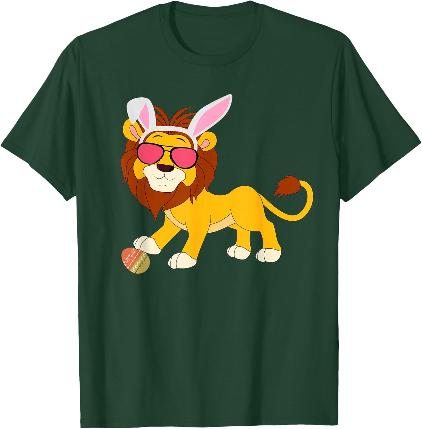 Lion Bunny Ears With Shades on an Easter Day Egg T-Shirt - T-Shirt | Forest