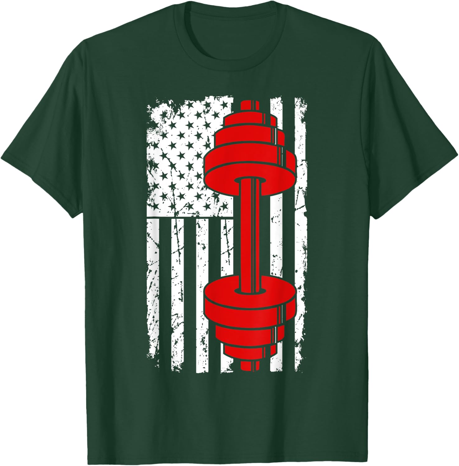 Weight Lifting US Flag America Cool Fitness Lover Gift T-Shirt - T-Shirt | Forest