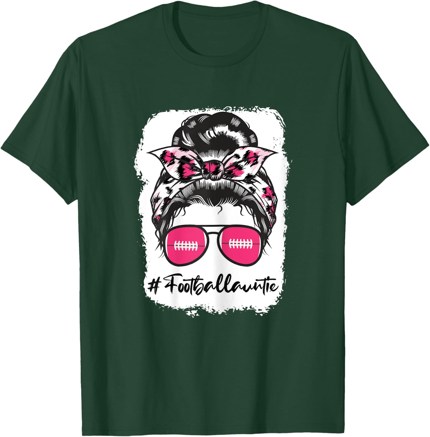 Bleached Football Auntie Pink Leopard Print Messy Bun T-Shirt - T-Shirt | Forest