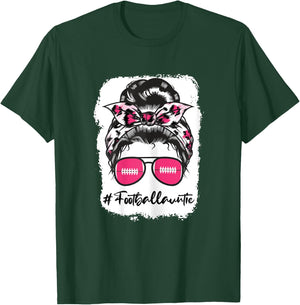 Bleached Football Auntie Pink Leopard Print Messy Bun T-Shirt - T-Shirt | Forest