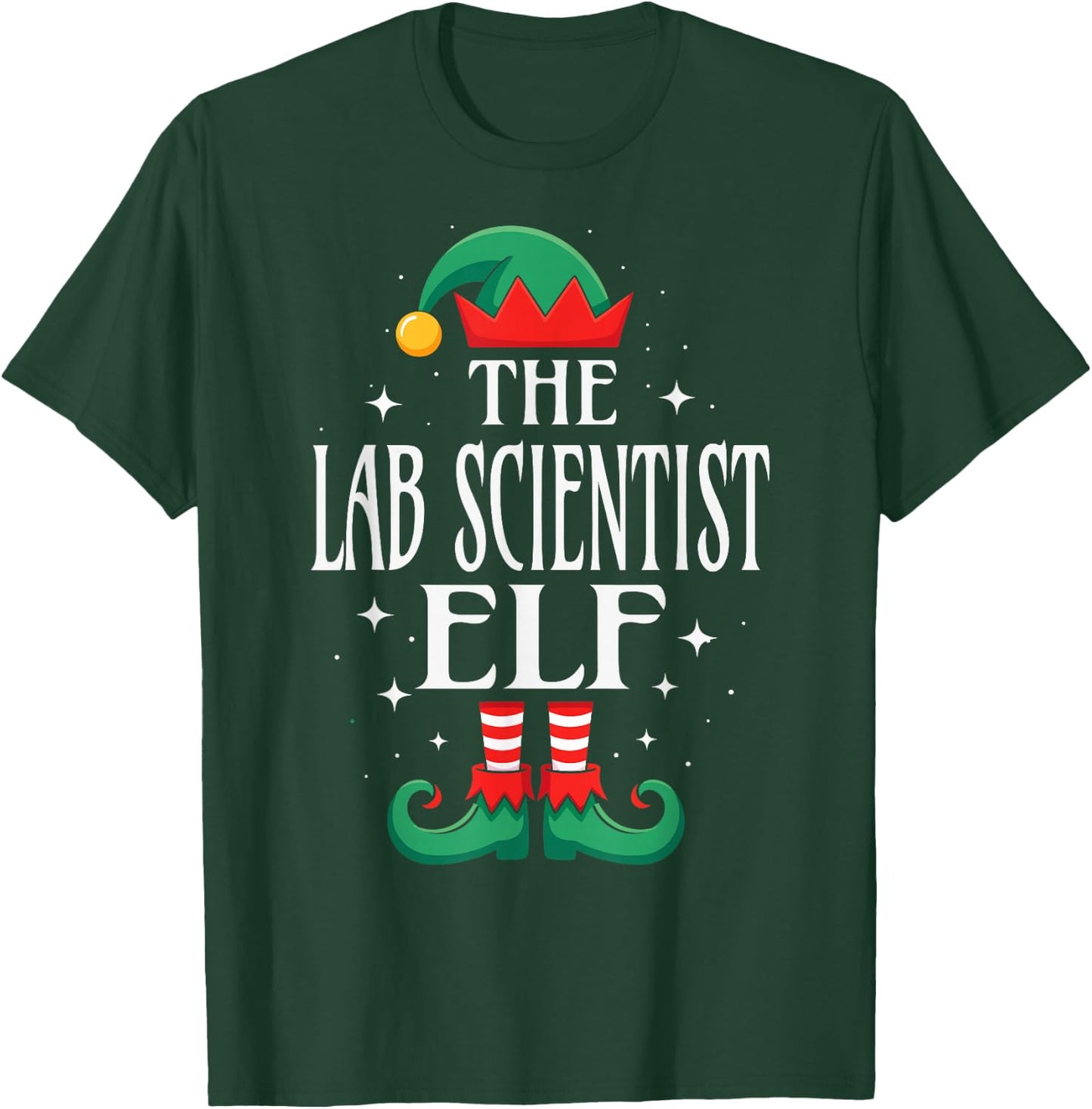 Lab Scientist Elf Job Title Funny Christmas Matching Xmas T-Shirt - T-Shirt | Forest