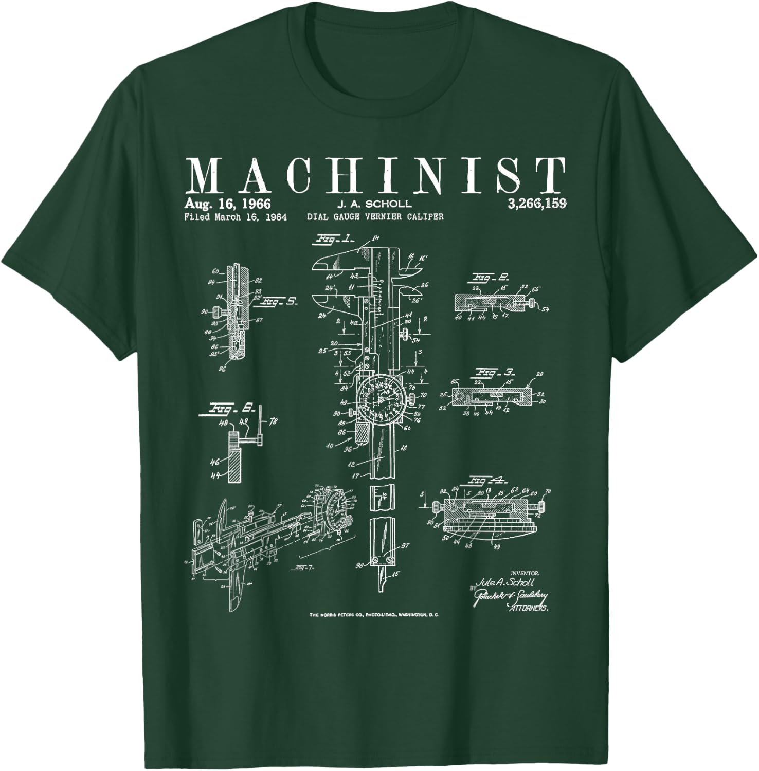 Funny Machinist Vintage Dial Caliper Patent Print Drawing T-Shirt - T-Shirt | Forest