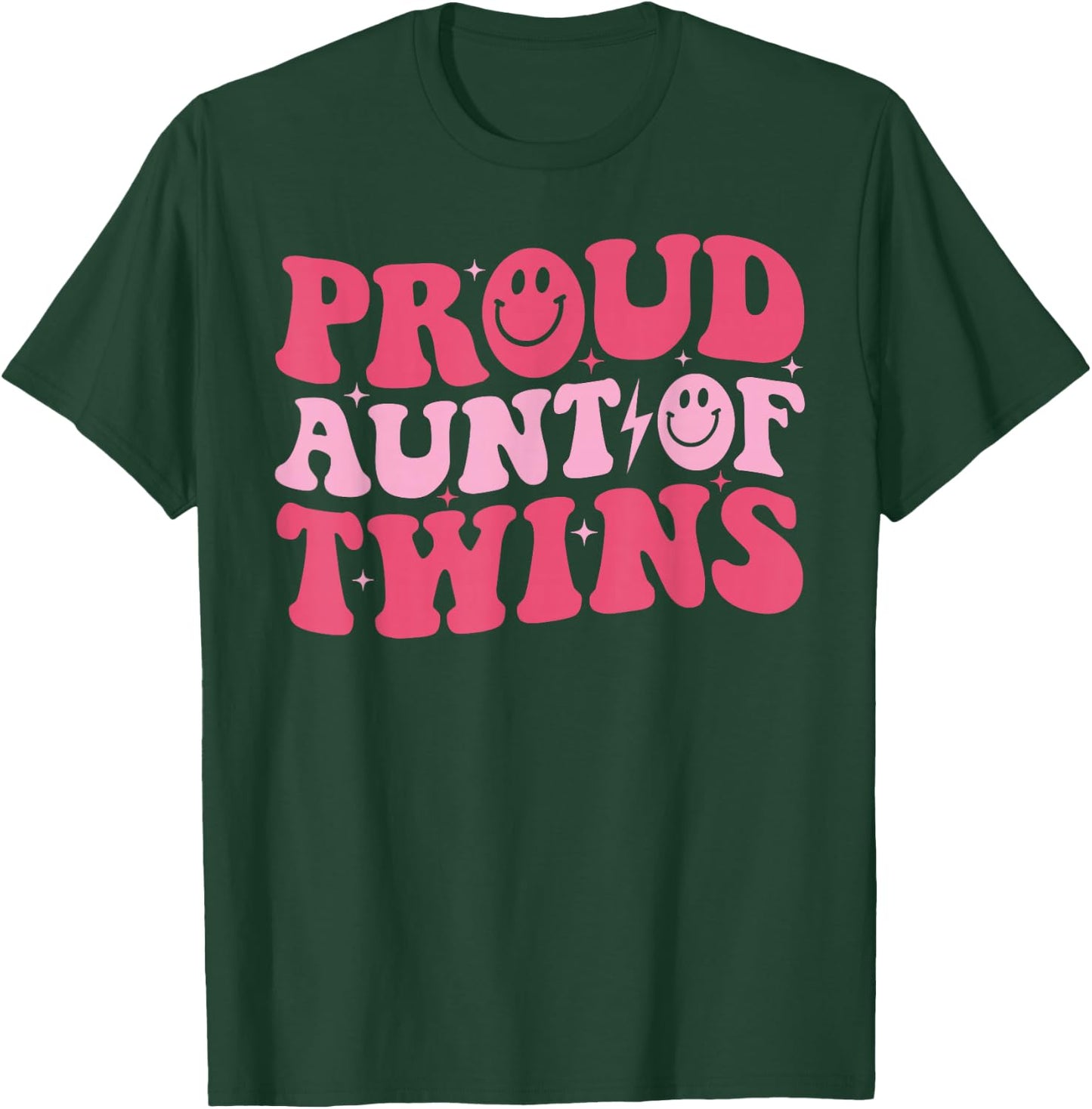 Proud Aunt of Twins Funny Baby Shower Twin Girl Boy Auntie T-Shirt - T-Shirt | Forest