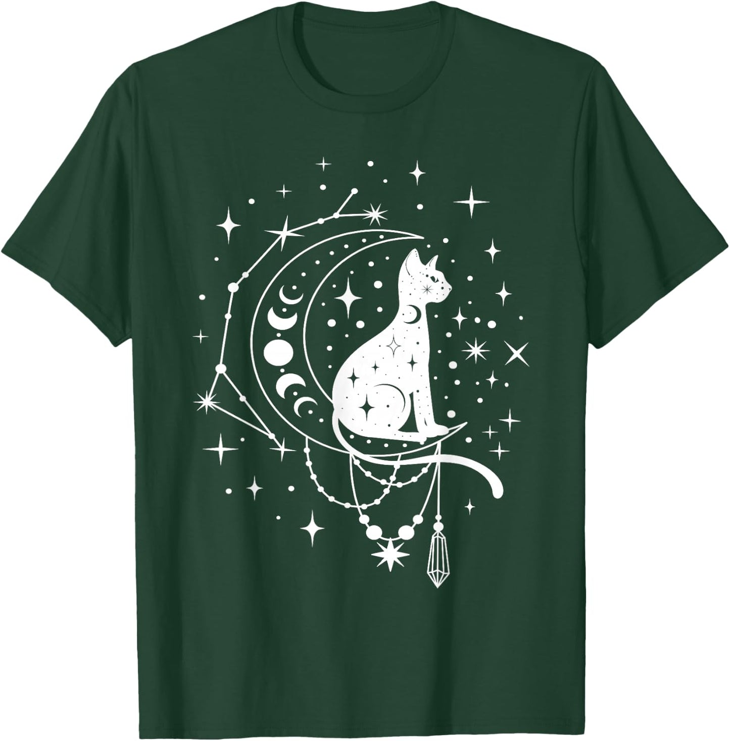 Celestial Cat, Crescent Moon, Star Constellation, Astrology T-Shirt - T-Shirt | Forest