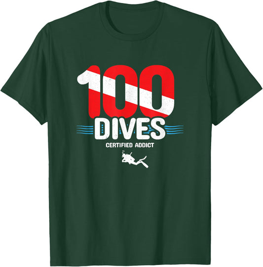 100th Dive Gift - Diver Down Flag - Scuba Diving T-Shirt - T-Shirt | Forest