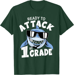 Ready To Attack 1st Grade Shark First Day School T-Shirt - T-Shirt | Forest