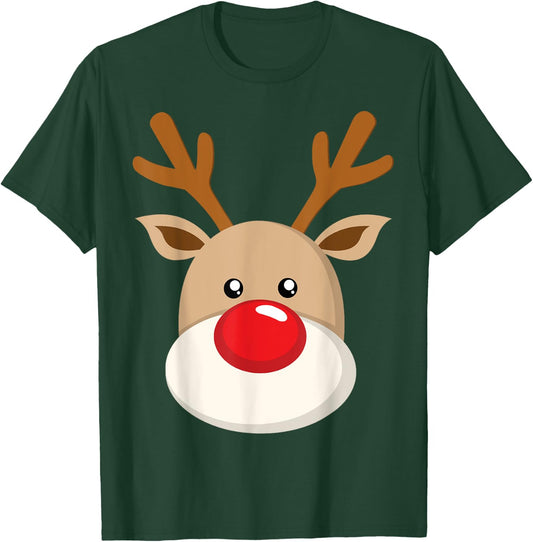 Cute Reindeer Rudolph Red Nose Christmas Antlers T-Shirt - T-Shirt | Forest