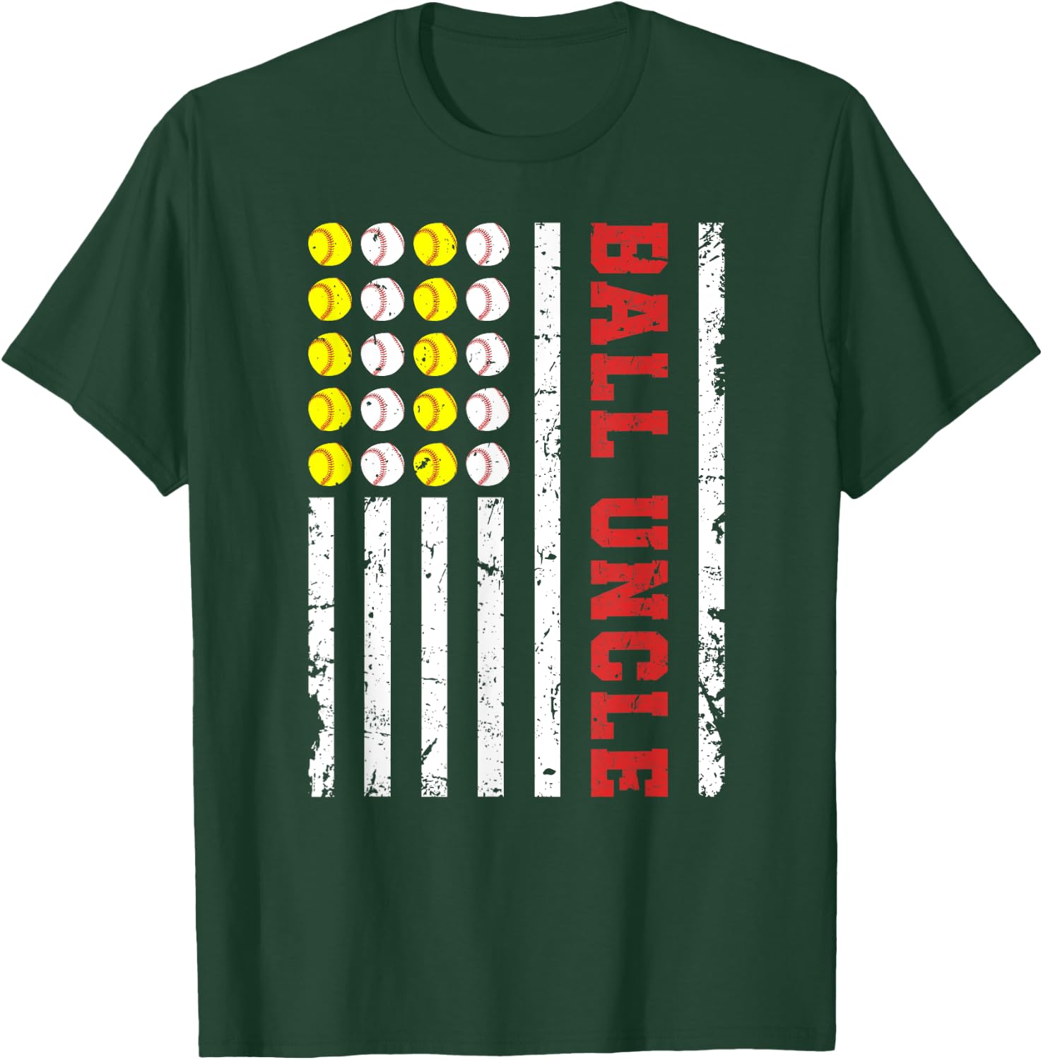 Ball Uncle US Flag Baseball Softball Uncle Of Ballers T-Shirt - T-Shirt | Forest