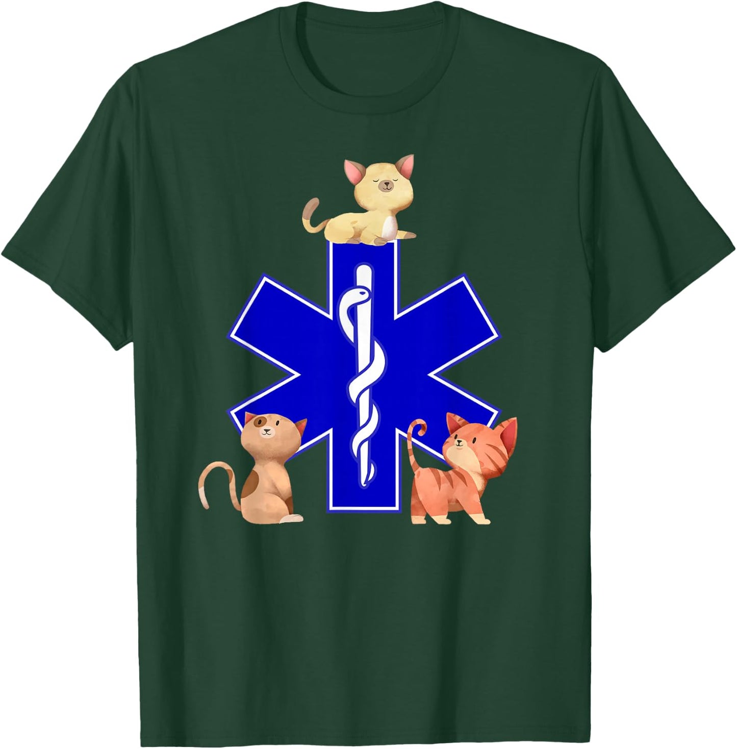 EMS Cat Lover Cute Cats EMT Cat Mom EMS Star of Life Gift T-Shirt - T-Shirt | Forest