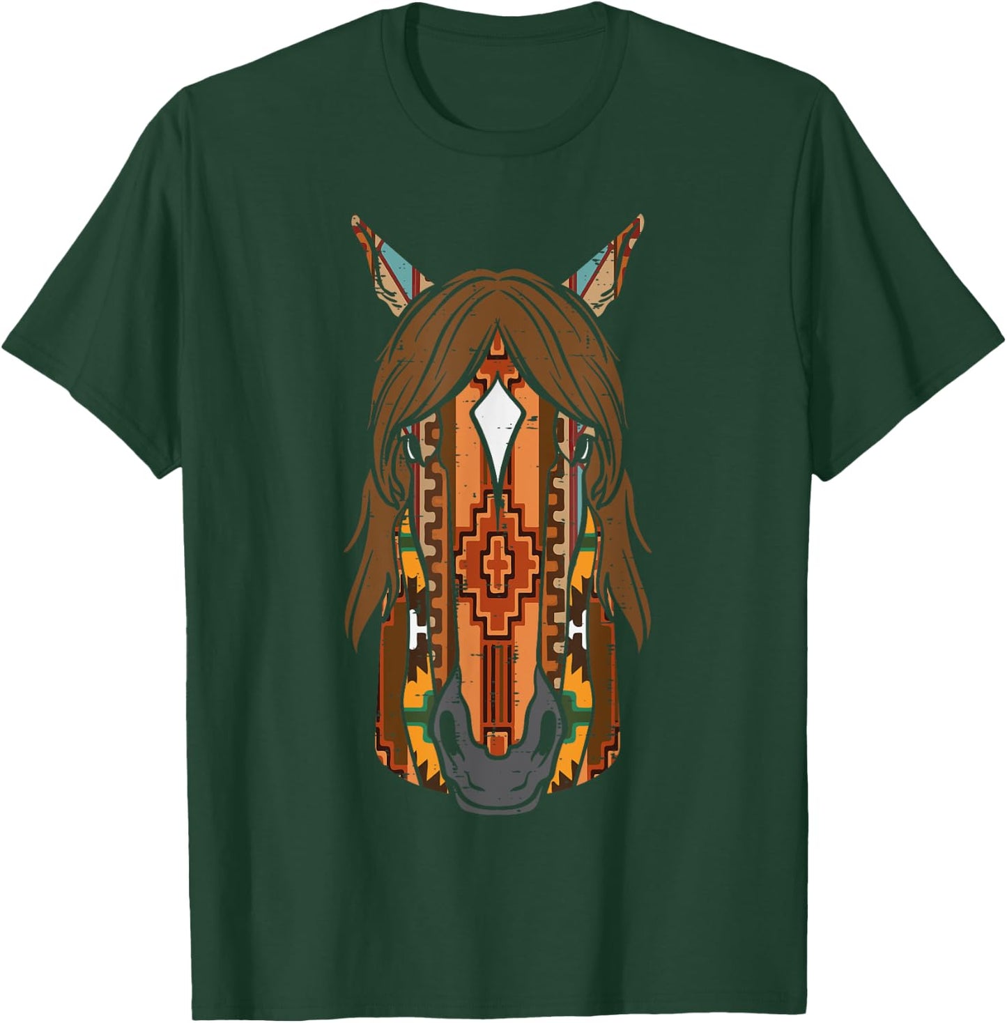 Horse Head Native American Print Vintage Men Women Kids T-Shirt - T-Shirt | Forest