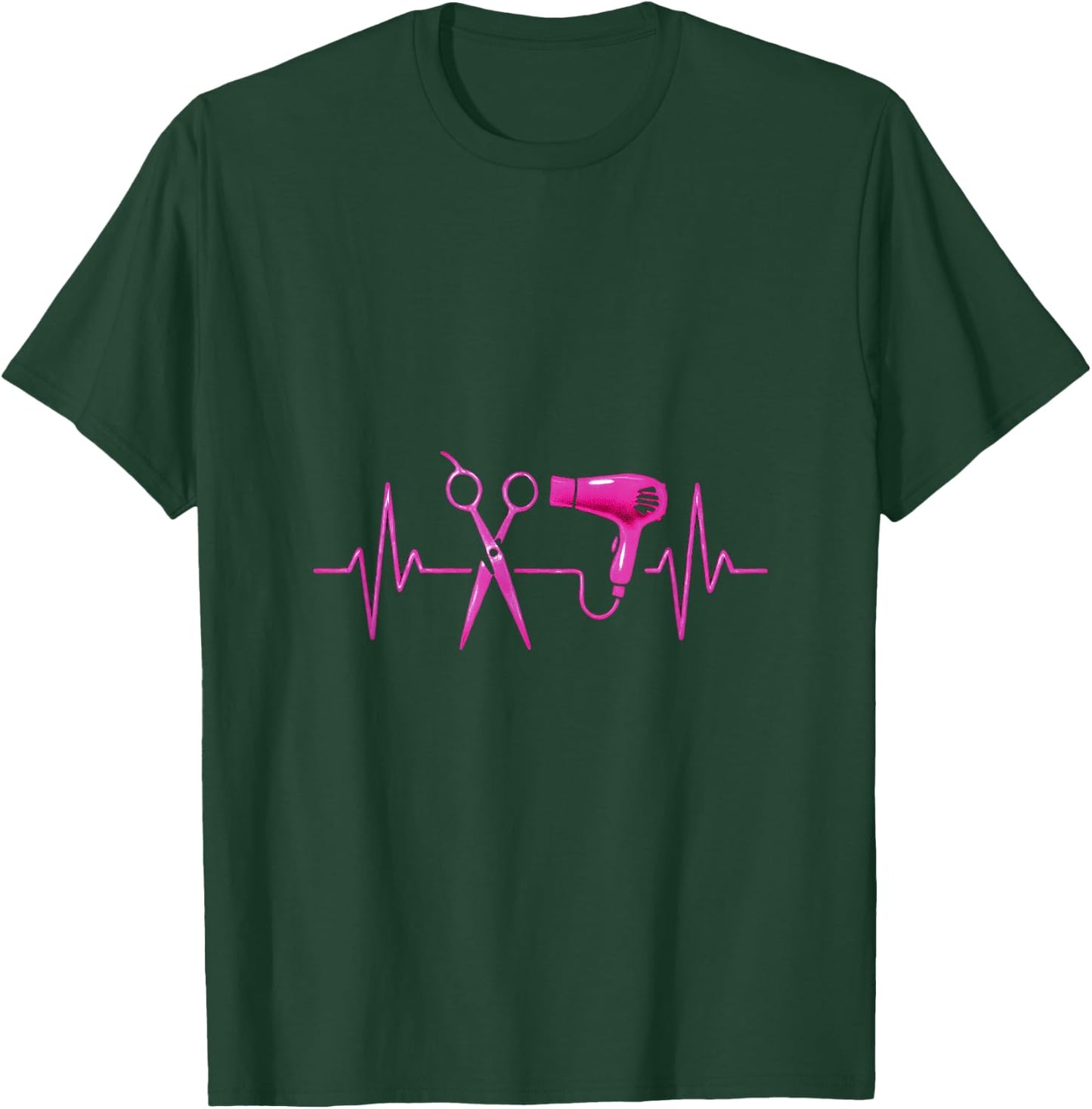 Scissors and Dryer Heartbeat - Hairdresser Salon Style T-Shirt - T-Shirt | Forest