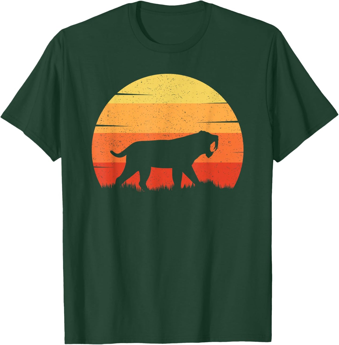 Gifts for Archaeologists & Paleontologists Co. Smilodon Prehistoric Saber-Tooth Tiger Mountain Sabertooth -Adults, -Kids Black Cotton 60%, Polyester 40% Short Sleeve T-Shirt - T-Shirt | Forest