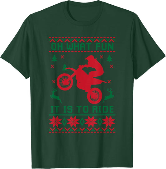 Oh What Fun It Is To Ride Dirt Bike Christmas Motocross T-Shirt - T-Shirt | Forest