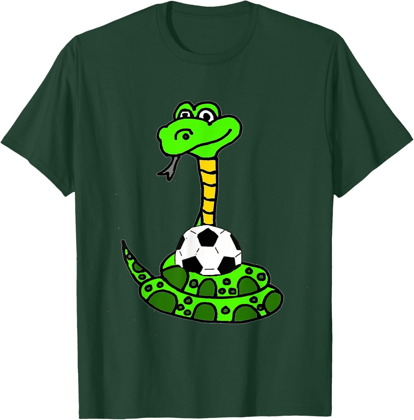 Smileteesfunnya Funny Green Python Snake and Soccer Ball T-Shirt - T-Shirt | Forest