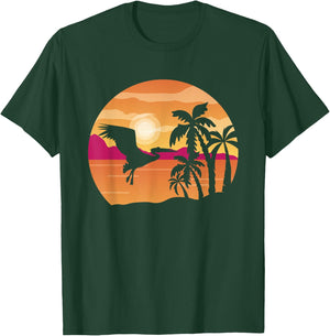 Pelican Bird Palm Tree Tropical Bird Animal Summer Sunrise T-Shirt - T-Shirt | Forest