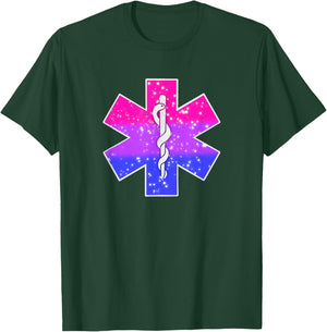 Paramedic EMT Star Of Life Bisexual Gay Pride Flag Rainbow T-Shirt - T-Shirt | Forest