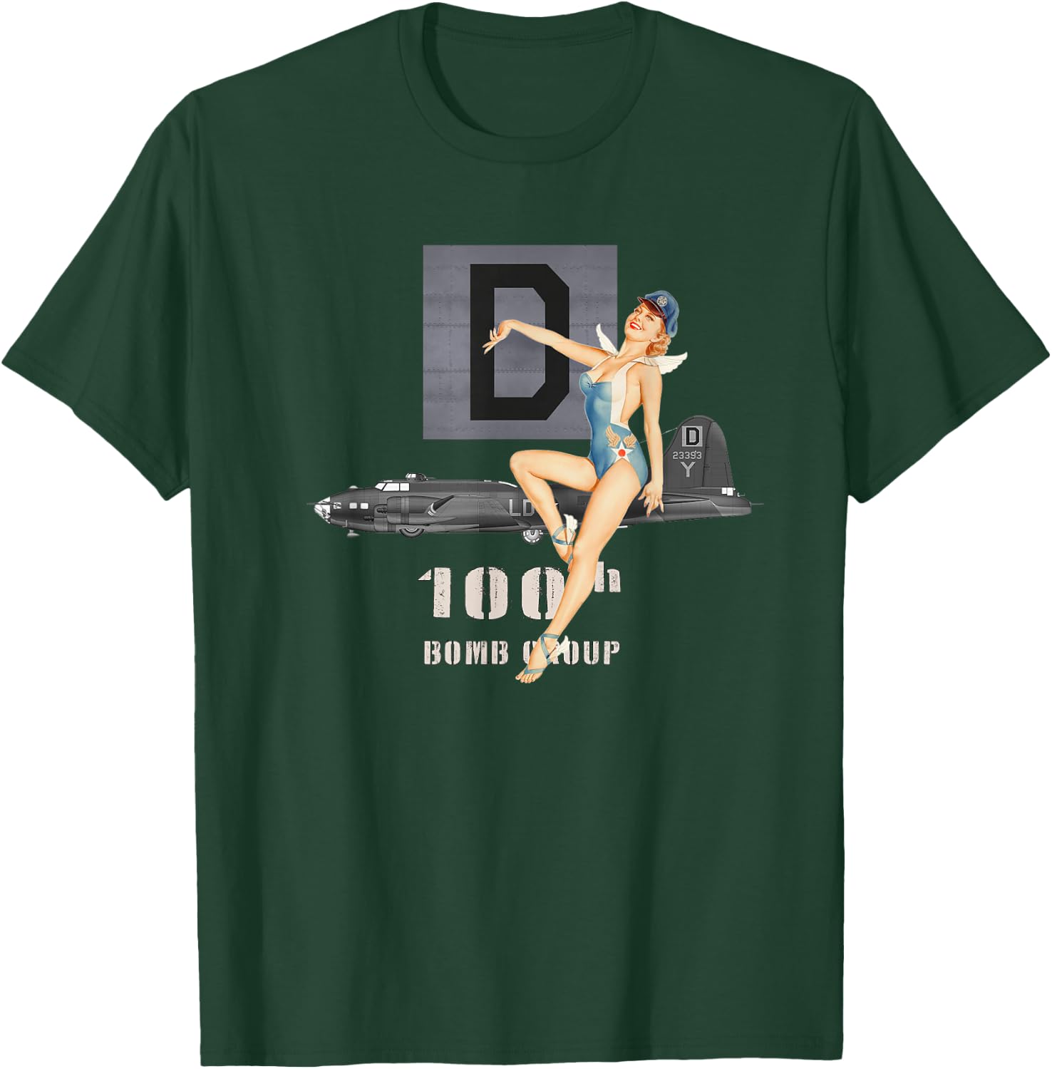 Pinup Girl The Bloody 100th Group and B17 Flying Fortress T-Shirt - T-Shirt | Forest