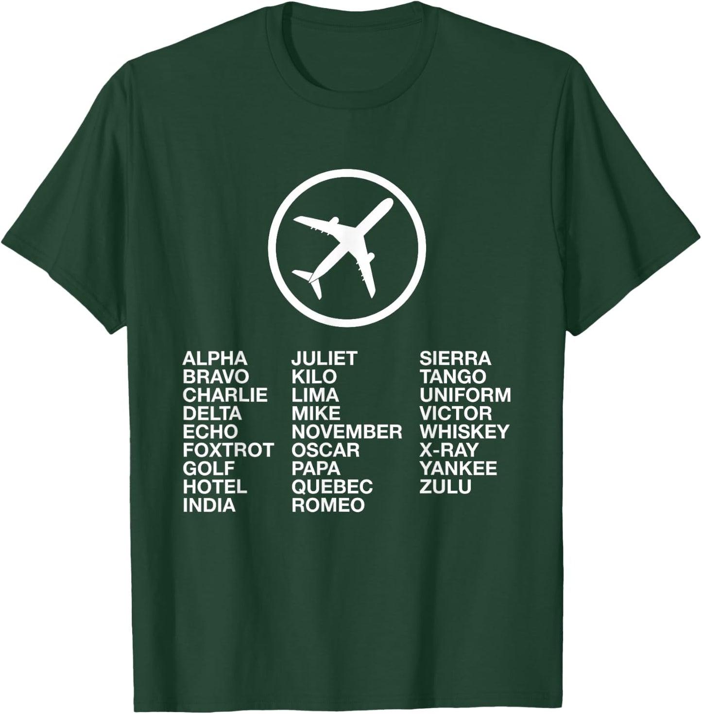 Phonetic Alphabet with Airplane T-Shirt - T-Shirt | Forest