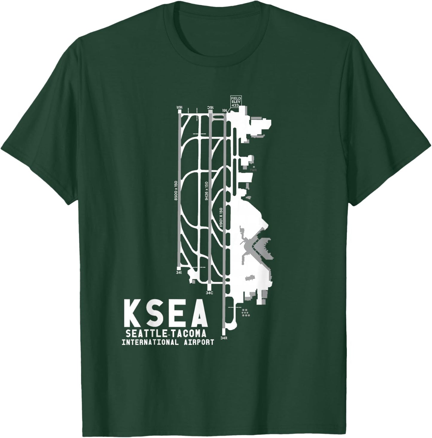 KSEA Seattle-Tacoma Int'l Airport Art Diagram Pilot T-Shirt - T-Shirt | Forest