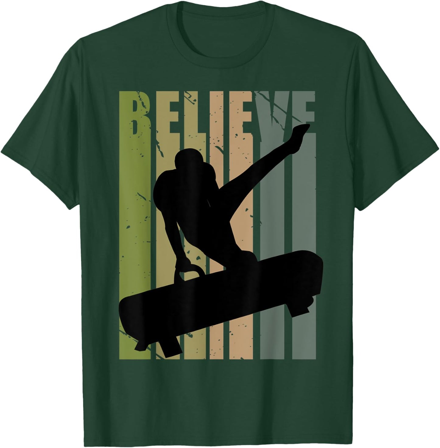 Retro Boys Gymnastics Believe Motivational Pommel Horse T-Shirt - T-Shirt | Forest
