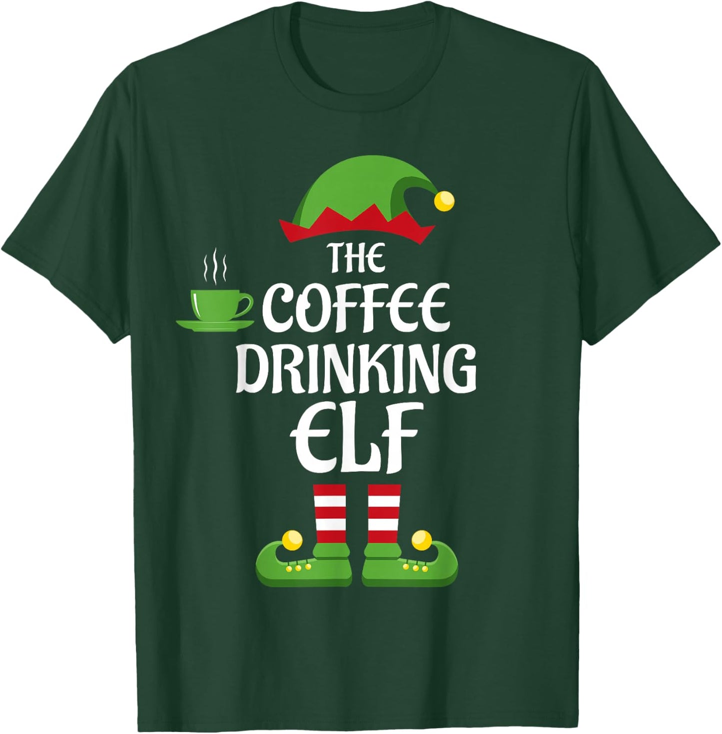 Coffee Drinking Elf Family Matching Group Christmas T-Shirt - T-Shirt | Forest