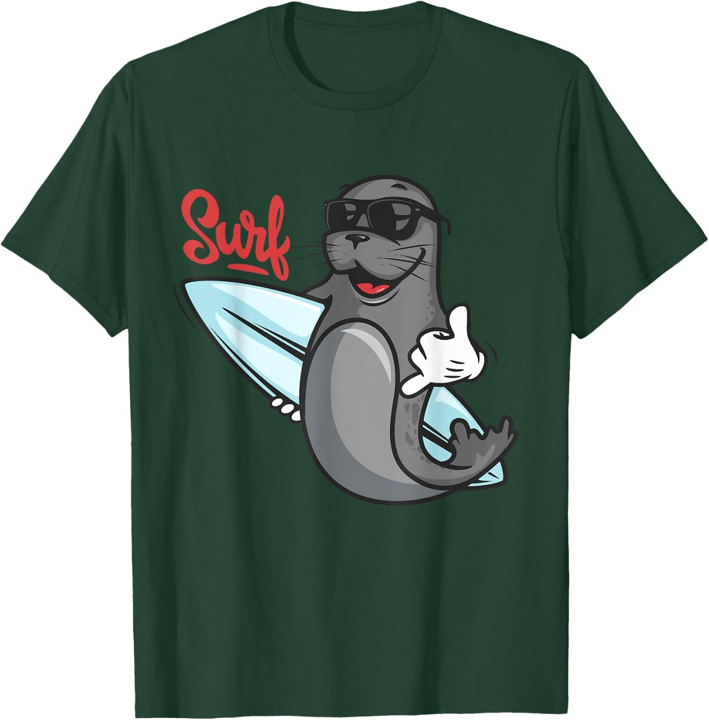 Funny Surfing Shirt. Surf Seal Catroon Hang Ten, Cool T-Shirt - T-Shirt | Forest