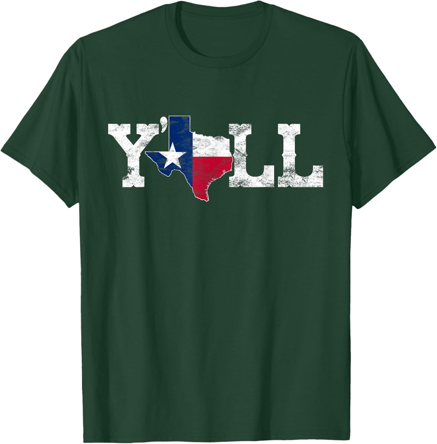 Texas Y'all Texas Shaped Flag Grunge Texas Shape T-Shirt - T-Shirt | Forest