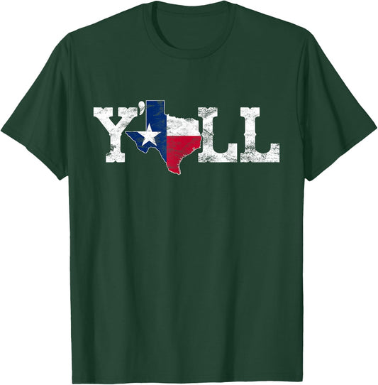 Texas Y'all Texas Shaped Flag Grunge Texas Shape T-Shirt - T-Shirt | Forest
