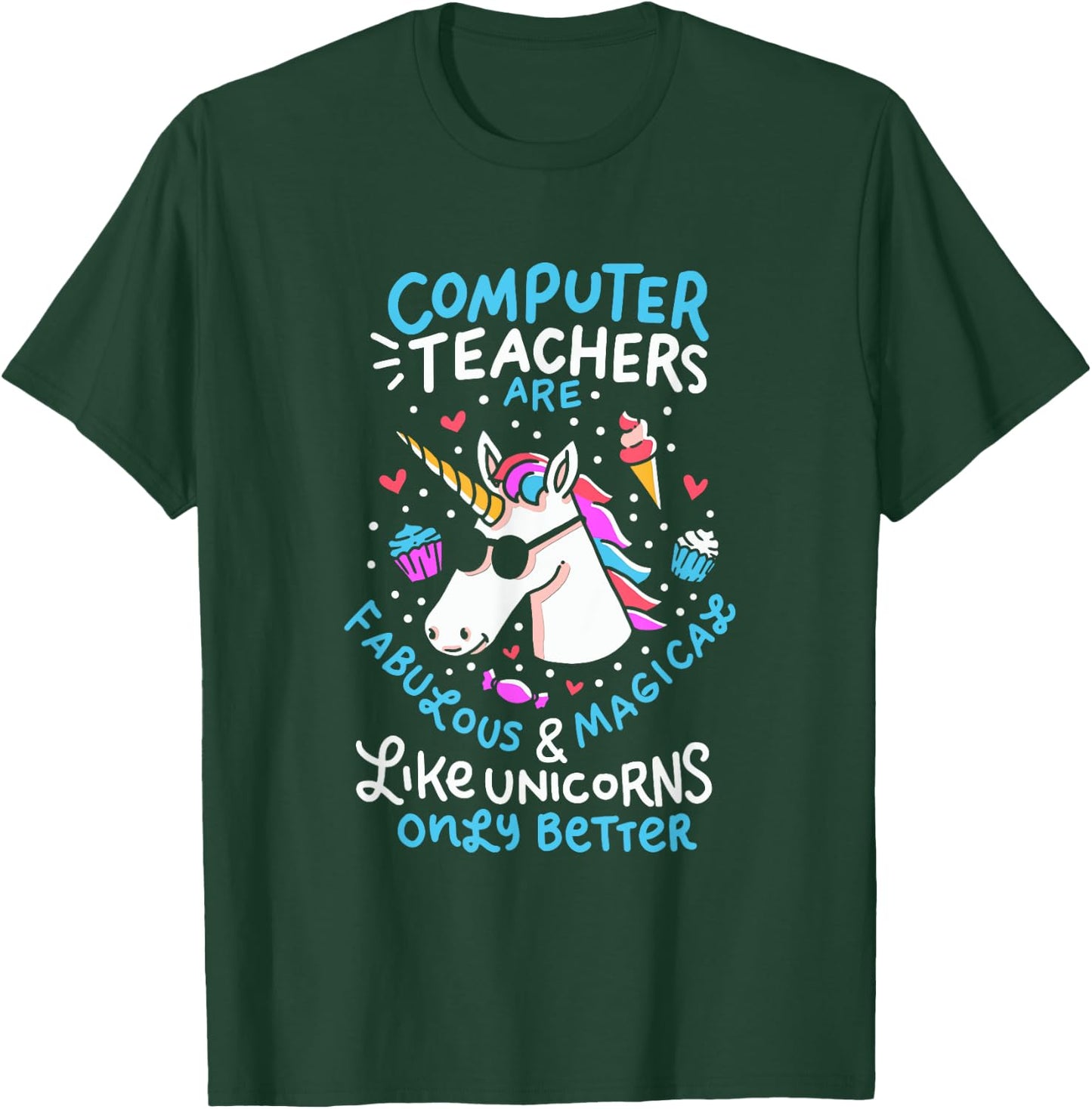 Unicorn Computer Teacher Teacher Apprechiation Shirt Women Kids T-Shirt - T-Shirt | Forest
