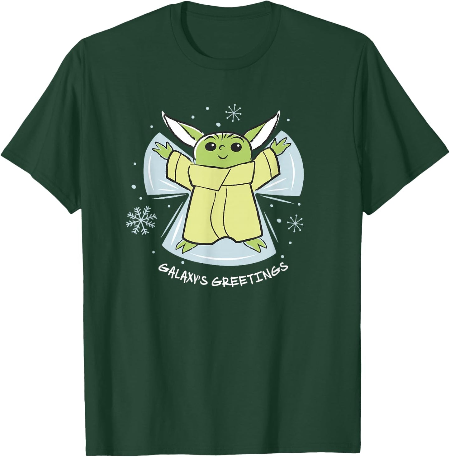 Star Wars The Mandalorian Grogu Galaxy's Greetings Holiday T-Shirt - T-Shirt | Forest