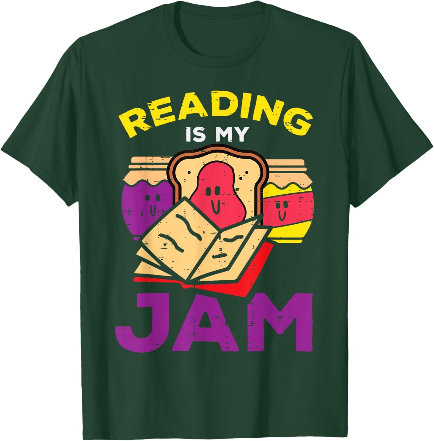 Reading Book Jam Toast Funny Food Pun Bookworm Librarian T-Shirt - T-Shirt | Forest