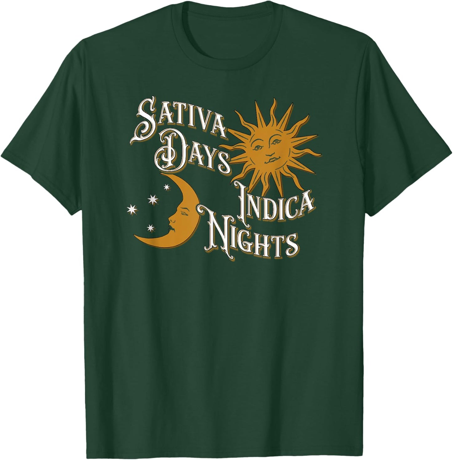 Vintage Sativa Days Indica Nights Sun Moon Cannabis 420 T-Shirt - T-Shirt | Forest