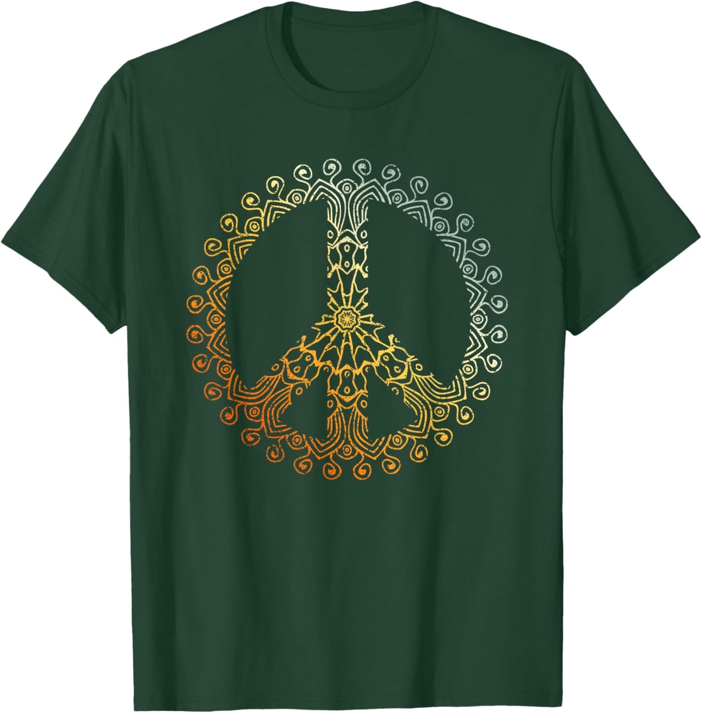 Sunny Neutral Boho Yoga Ornate Mandala Peace Sign Hippie T-Shirt - T-Shirt | Forest
