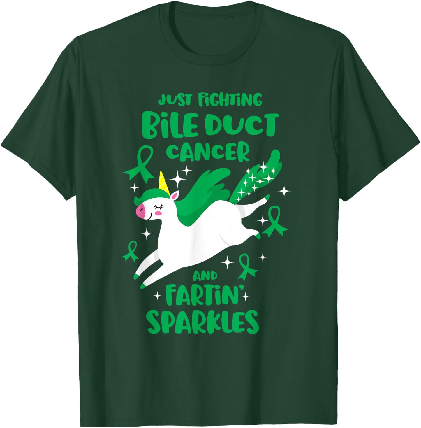 Fighting Bile Duct Cancer Quote Farting Unicorn Awareness T-Shirt - T-Shirt | Forest
