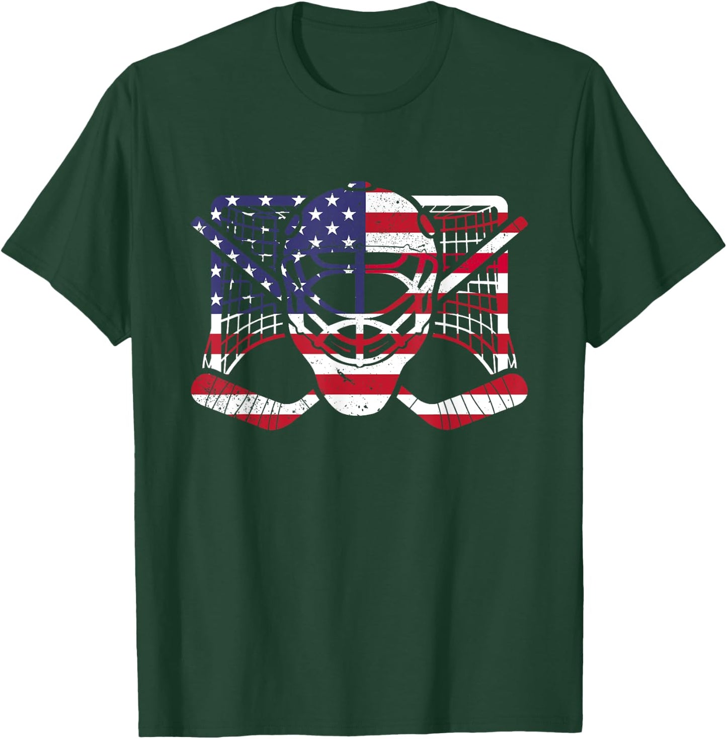 Ice Hockey Goalie American Flag USA Goalie mask 4th of July T-Shirt - T-Shirt | Forest
