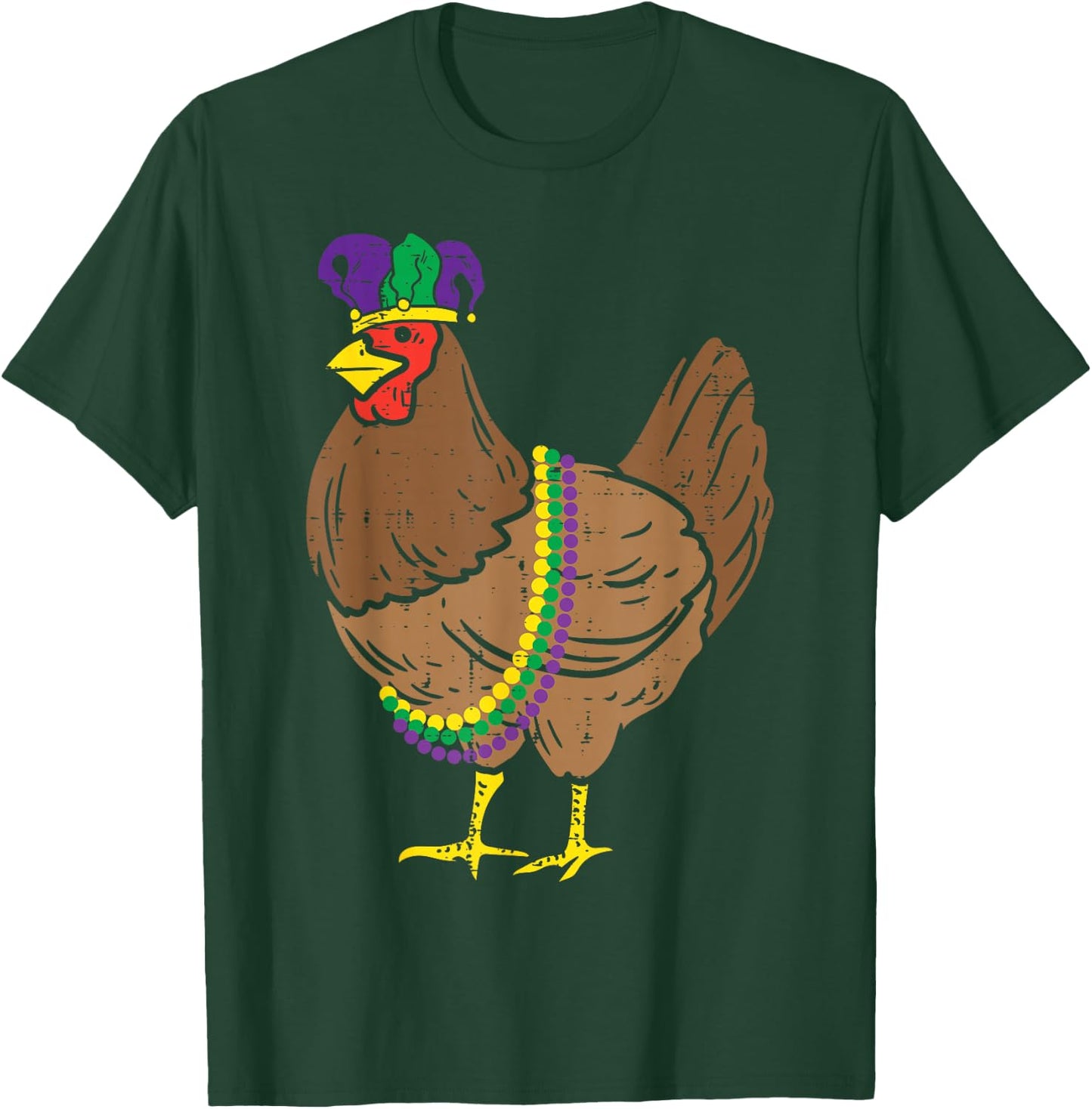Jester Chicken Beads Mardi Gras Funny Farming Men Women Kids T-Shirt - T-Shirt | Forest
