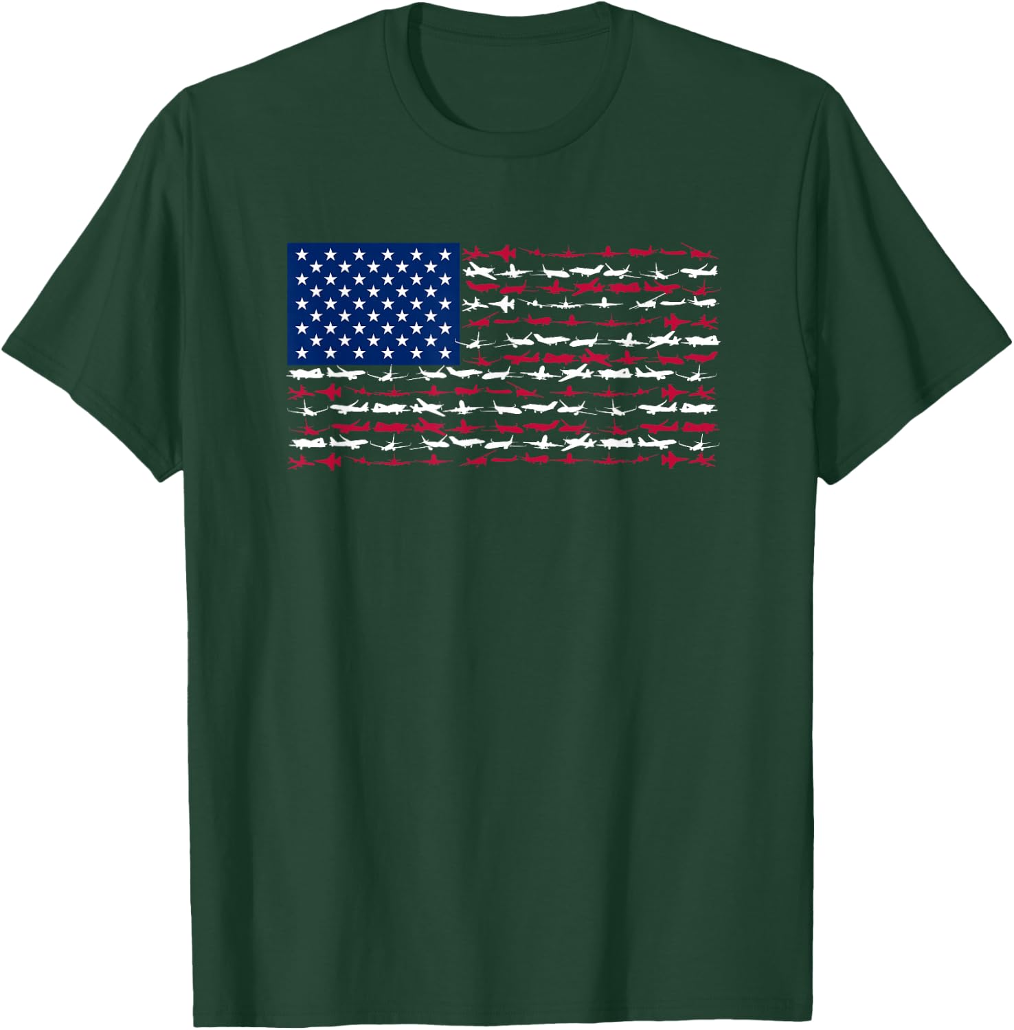 Pilot Airplane American Flag Plane Aviation - USA Airplane T-Shirt - T-Shirt | Forest