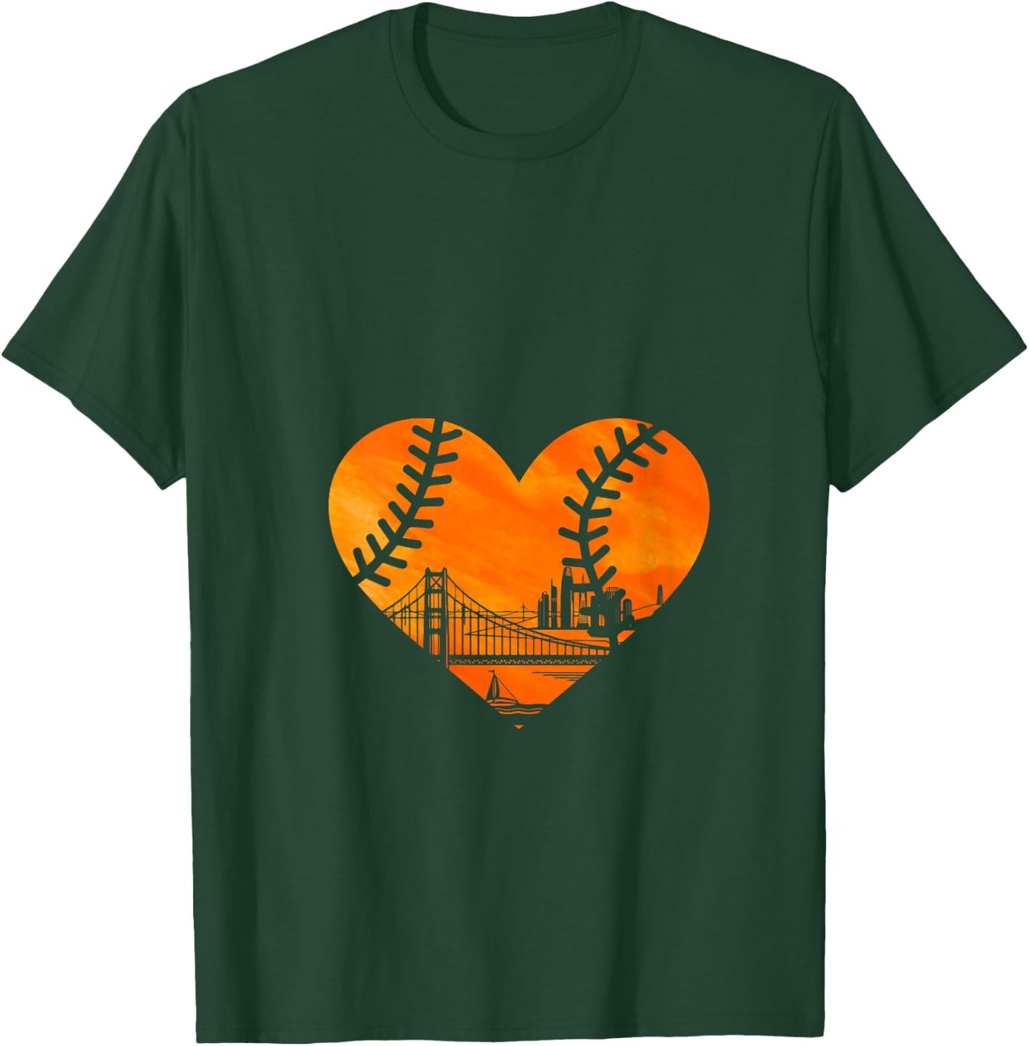 US State San Francisco Baseball Vintage Heart V-Neck T-Shirt - T-Shirt | Forest
