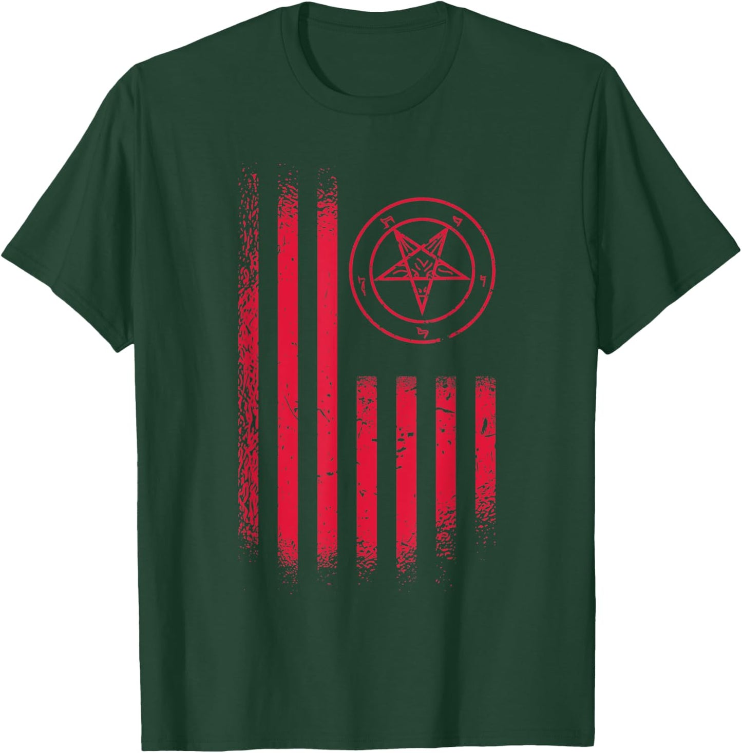 Vintage Hail Satan USA America Flag Occult Satanic Pentagram T-Shirt - T-Shirt | Forest
