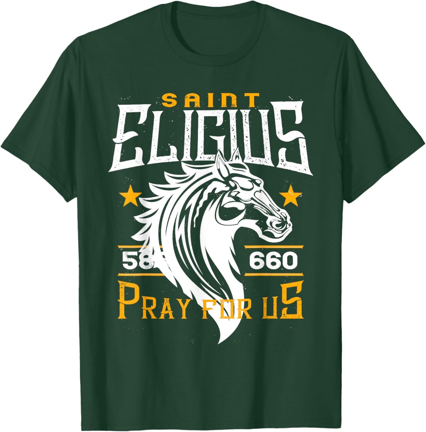 St Eligius Patron Saint of Horses Catholic Horse Distressed T-Shirt - T-Shirt | Forest